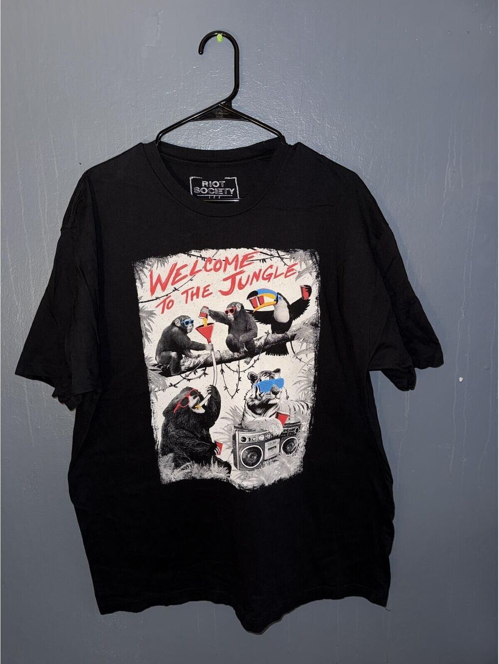 Riot Society Welcome to the Jungle Black Cotton Graphic T-Shirt XXL